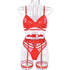 House Of Dasein Spring And Summer Fashion Lace Complex Craft Gathered Hollow Out Mesh Sexy Lingerie Four Piece Set For Women - Red - L
