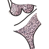 House Of Dasein Mesh Perspective Spicy Girl Leopard Print Beautiful Back Slim Fit Single Shoulder Steel Ring One Piece Underwear - Leopard Print - L