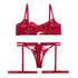 House Of Dasein Style Sexy Underwire Gathered French Lace Embroidered Tie Strap Pure Desire Hollow Out Four Piece Set Lingerie Suit - Red - Xl
