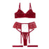House Of Dasein Sexy Separated Lace Embroidery Sheer Mesh With Leg Ring Erotic Underwear Five Piece Set - Red - S