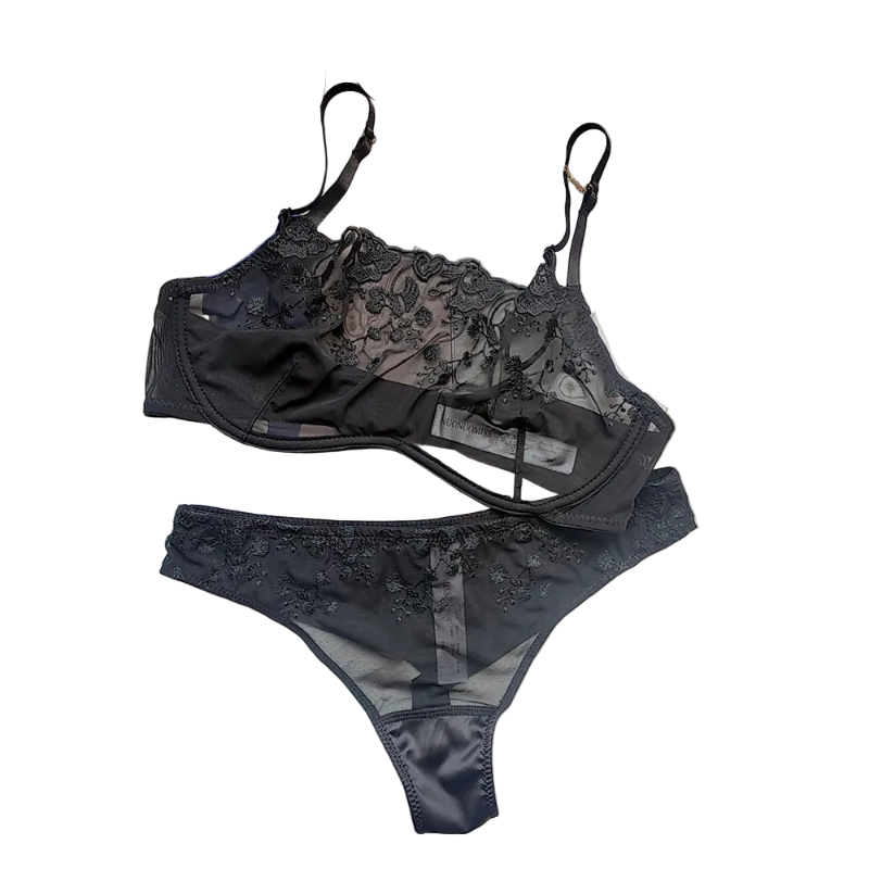 House Of Dasein Lace Thin Strapless Chain Detachable Sexy Lingerie Set Large Chest Minimizer Gathering And Lift - Black - M