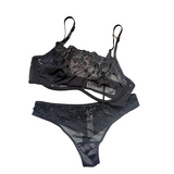 House Of Dasein Lace Thin Strapless Chain Detachable Sexy Lingerie Set Large Chest Minimizer Gathering And Lift - Black - M