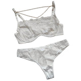 House Of Dasein Lace Thin Strapless Chain Detachable Sexy Lingerie Set Large Chest Minimizer Gathering And Lift - White - L
