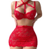 House Of Dasein Floral Lace Bow Halter Strapless With Net Stockings Lingerie Set - Red - S