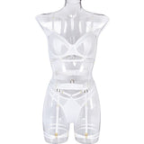 House Of Dasein Spring And Summer Fashion Lace Complex Craft Gathered Hollow Out Mesh Sexy Lingerie Four Piece Set For Women - White - Xl