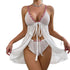 House Of Dasein Sexy Mesh Floral Strap Bow Slit Nightgown Set With Lingerie Style - White - M