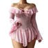 House Of Dasein Sexy Transparent Mesh Pure Desire One-Shoulder Dress Seductive Erotic Uniform Underwear - Pink - L