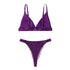 House Of Dasein French Style Ultra Thin Solid Color Lace Underwear Triangle Cup Wire Free Bra Erotic Two Piece Set - Purple - L
