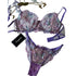 House Of Dasein Dnika Two Piece Mesh Embroidered Lingerie Set Purple Flower Gathered Bra Transparent Suit - S