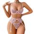 House Of Dasein Sexy Heart Lace Embroidery Transparent Three Piece Lingerie Set - Pink - Xl