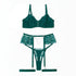 House Of Dasein Sexy Separated Lace Embroidery Sheer Mesh With Leg Ring Erotic Underwear Five Piece Set - Green - M