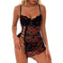 House Of Dasein Sexy Embroidered Heart Lip Patterned Bandage Side Slit Lingerie Uniform Temptation Role Playing Set - Black - Xl