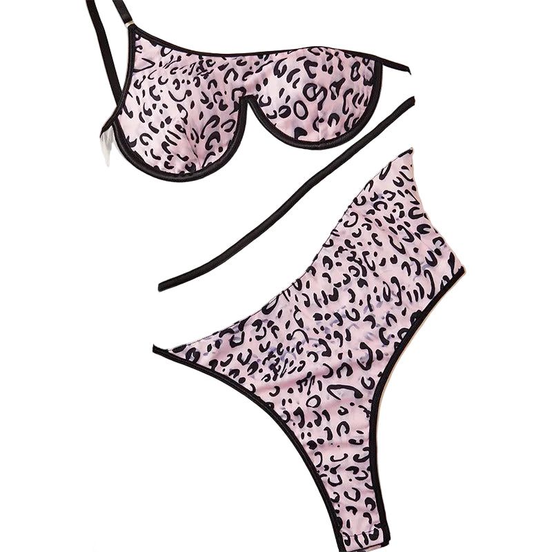 House Of Dasein Mesh Perspective Spicy Girl Leopard Print Beautiful Back Slim Fit Single Shoulder Steel Ring One Piece Underwear - Leopard Print - S