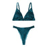 House Of Dasein French Style Ultra Thin Solid Color Lace Underwear Triangle Cup Wire Free Bra Erotic Two Piece Set - Peacock Green - L