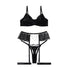 House Of Dasein Sexy Separated Lace Embroidery Sheer Mesh With Leg Ring Erotic Underwear Five Piece Set - Black - Xl