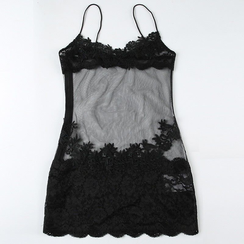 House Of Dasein Sexy Transparent Lace Mesh Fitted Strapless Dress Women's Bodycon Skirt Lingerie - Black - S