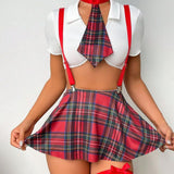 House Of Dasein Sexy Role-Playing Mesh Transparent Uniform Lingerie Set - Red - M