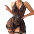 House Of Dasein Cross Border Sexy Set Transparent Temptation Black Lace Halter Nightdress Fishnet Stockings Garter Belt Erotic Underwear - Black - Xl