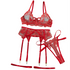 House Of Dasein Sexy Transparent Tempting Embroidered Bra And Garter Belt Four-Piece Set Womens Valentines Day Lingerie - Red - S