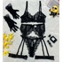 House Of Dasein Lace Hollow Comfortable Sheer Sexy Lingerie Underwear Garter Belt Separated Five Piece Set - Black - M