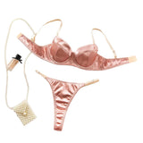 House Of Dasein Sexy Satin Lingerie Set For Women Thin And Comfortable With Gathering Supportive Design Prevents Sagging French Style Bra - Champagne - L