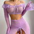 House Of Dasein Transparent Mesh Uniform Temptation High Slit Long Skirt Erotic Lingerie Set - Purple - L