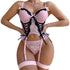 House Of Dasein Sexy Lingerie Splicing Lace Edge Gathered Bra Fitted Underwear Nightclub Bowknot - Pink - M