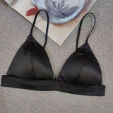 House Of Dasein Triangle Cup Bra Summer Thin Strap Satin Wire Free Bustier Large Chest Minimizer Sexy Lingerie - Black - S