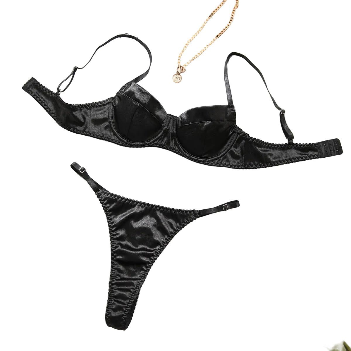 House Of Dasein Sexy Satin Lingerie Set For Women Thin And Comfortable With Gathering Supportive Design Prevents Sagging French Style Bra - Black - L