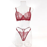 House Of Dasein Sexy Lace Bra And Underwear Set For Women - Lightweight Breathable - Wine Red - S