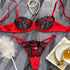House Of Dasein Underwear Three Point Sexy Mesh Embroidery Perspective Fun Lingerie Set Women&