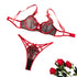 House Of Dasein Sexy Leopard Print Red Embroidered Cherry Thin Push-Up Bow Bra Women&