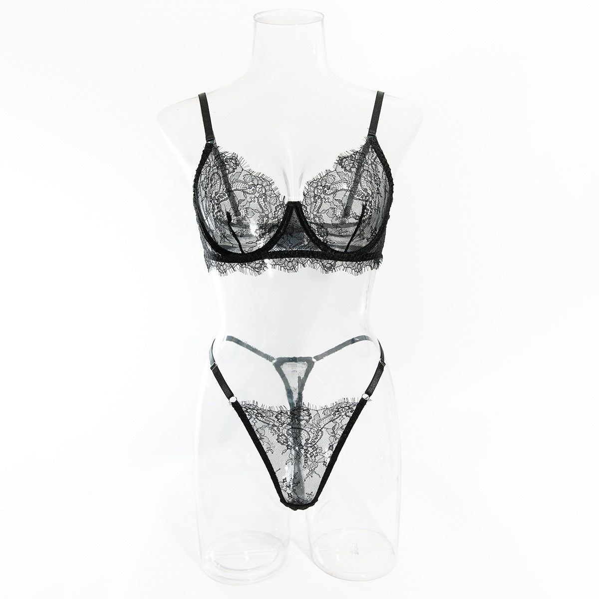House Of Dasein Sexy Lace Bra And Underwear Set For Women - Lightweight Breathable - Black - S