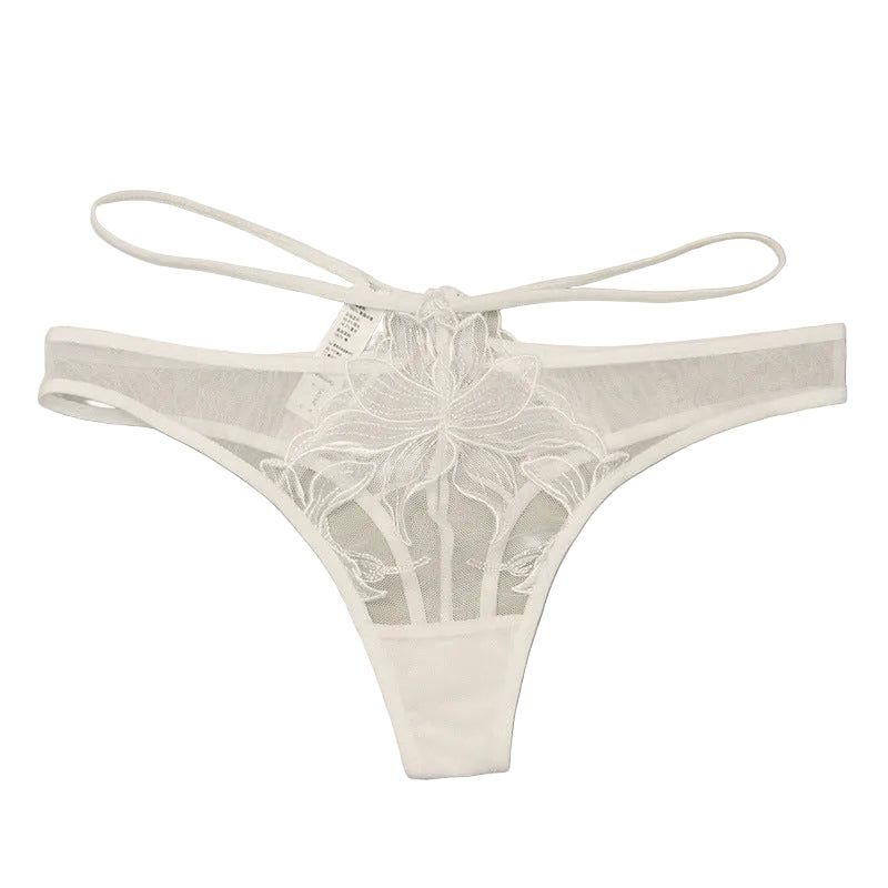 House Of Dasein Sexy Women's Underwear Thin Breathable Embroidered Lace Panties Hip-Lifting Low-Waist Plus-Size Thong - White - M