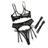 House Of Dasein Sexy Black Lace Hollow-Out No-Removal Passion Temptation Erotic Underwear Four-Piece Set - Black - Xl