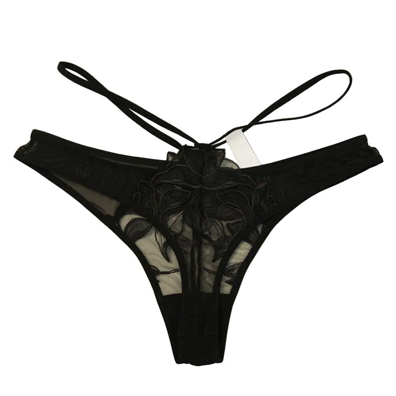 House Of Dasein Sexy Women's Underwear Thin Breathable Embroidered Lace Panties Hip-Lifting Low-Waist Plus-Size Thong - Black - L