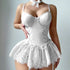 House Of Dasein Cross-Border Pure Desire Shapewear Jumpsuit With Suspender Stockings Set Erotic Lingerie Sexy Mesh Bow Suspenders Lace Dress - White - Xl