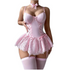 House Of Dasein Cross-Border Pure Desire Shapewear Jumpsuit With Suspender Stockings Set Erotic Lingerie Sexy Mesh Bow Suspenders Lace Dress - Pink - L