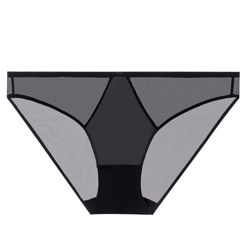 House Of Dasein Sexy Women's Underwear French Ultra-Thin Seamless Plus Size Panties With Cotton Crotch Lifting Low Waist Triangle Briefs - Black - L