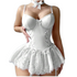 House Of Dasein Cross-Border Pure Desire Shapewear Jumpsuit With Suspender Stockings Set Erotic Lingerie Sexy Mesh Bow Suspenders Lace Dress - White - L