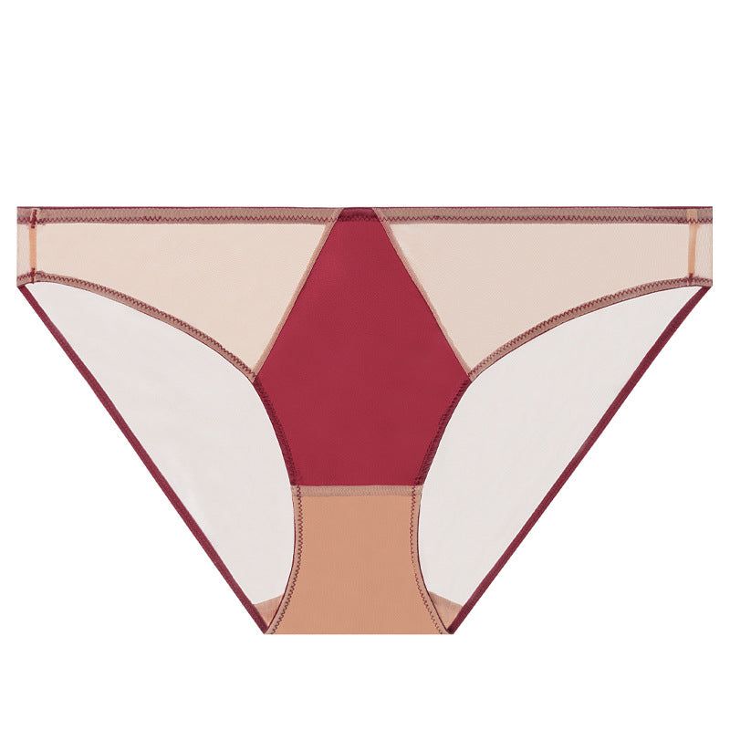 House Of Dasein Sexy Women's Underwear French Ultra-Thin Seamless Plus Size Panties With Cotton Crotch Lifting Low Waist Triangle Briefs - Red - L