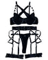 House Of Dasein Cross-Strap Neckline Underwear With Steel Ring Pure Desire Sexy Set For Women - Black - L