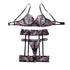 House Of Dasein Purple Sexy Lace Embroidered Bra Collar Underwear Set - Dark Purple - M