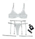 House Of Dasein Cross-Border Sexy Lingerie Lace Trim Rhinestone Transparent Thong Garter Belt Four-Piece Set - White - M