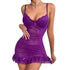 House Of Dasein Purple Sexy Jumpsuit Transparent Pleated Strap Nightdress With Thong Lace Sheer Lingerie Set - Purple - L