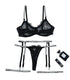 House Of Dasein Cross-Border Sexy Lingerie Lace Trim Rhinestone Transparent Thong Garter Belt Four-Piece Set - Black - L