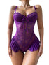 House Of Dasein Purple Lace One Piece With Detachable Cape Open Back Halter Buckle Crotch Lingerie Steel Ring Support - Purple - L