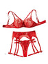 House Of Dasein Flower Embroidery Ultra Thin Perspective Sexy Underwear Four Piece Set - Red - M