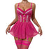 House Of Dasein Dot Lace Sheer Mesh Lingerie Set Seductive Sleepwear - Rose Red - M