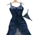House Of Dasein Cross Border Sexy Lace Transparent Temptation Ultra Thin Mesh Dress And Thong Set - Navy Blue - S